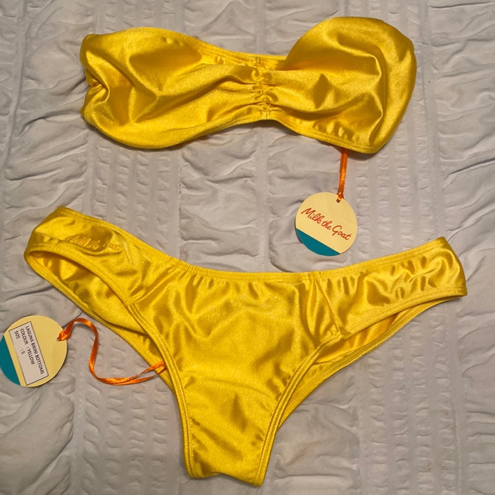 NWT Milk The Goat MLK Shinny Yellow Laguna Bando Bikini | Size S